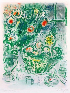  apples - Basket of Fruit and Pineapples color lithograph contemporary Marc Chagall